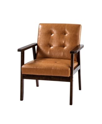 Mid Century Modern Accent Chair PU Leather Armchair with Solid Wood Frame