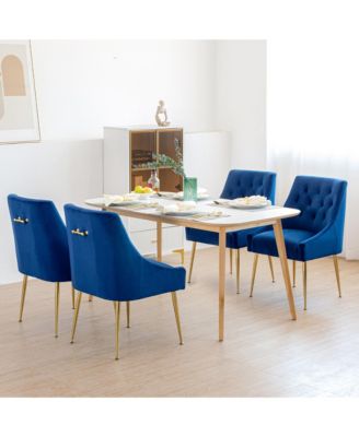 Velvet Upholstered Dining Chairs Set of 4, Mid Century Modern Kitchen Chairs with 5.12 inches Cushions and Back Pull Rod