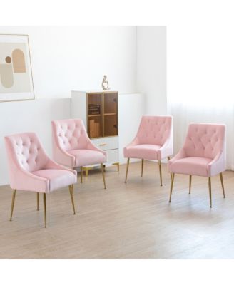 Velvet Upholstered Dining Chairs Set of 4, Mid Century Modern Kitchen Chairs with 5.12 inches Cushions and Back Pull Rod