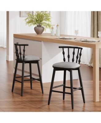 Set of 2 Wooden Fabric Upholstered Counter Height Bar Stools with Hourglass Backrest and Footrest