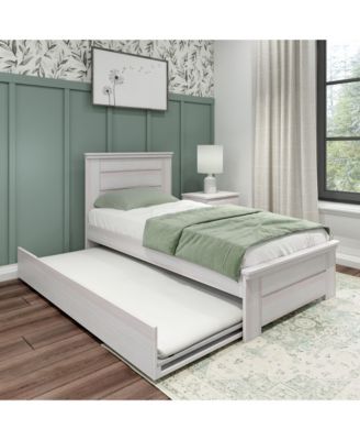 Max and Lily Twin Bed Frame with Plank Headboard and Trundle, Solid Wood Platform Bed, Driftwood