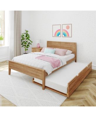 Full Size Bed Frame with Trundle, Classic Solid Wood Platform Bed for Kids
