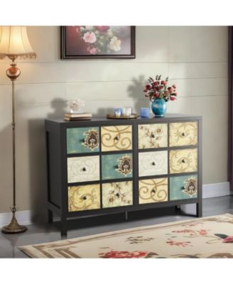 6-Drawer Dresser for Bedroom, Farmhouse Wood Chest with Metal Handles, Retro Floral Pattern Drawers