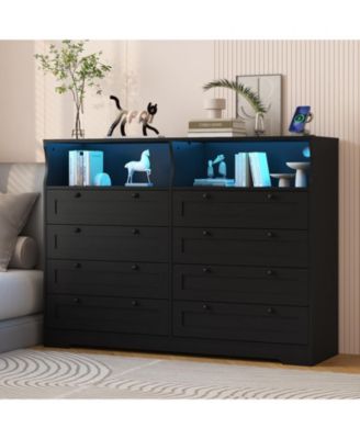8 Drawer Dresser with RGB LED Lights, Power Outlet and 2 Open Shelves