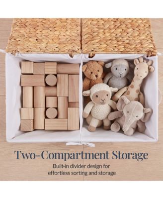 Large Storage Basket w/ Separate Lid, Washable Sectioned Liner Bag