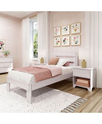 Max and Lily Twin Bed Frame, Farmhouse Solid Wood Platform Bed with Slatted Headboard, Driftwood