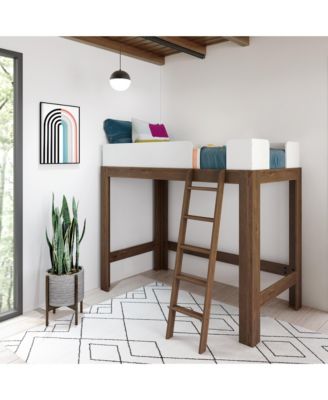 Max and Lily Twin Loft Bed, Mid-Century Modern Solid Wood High Loft Beds for Kids