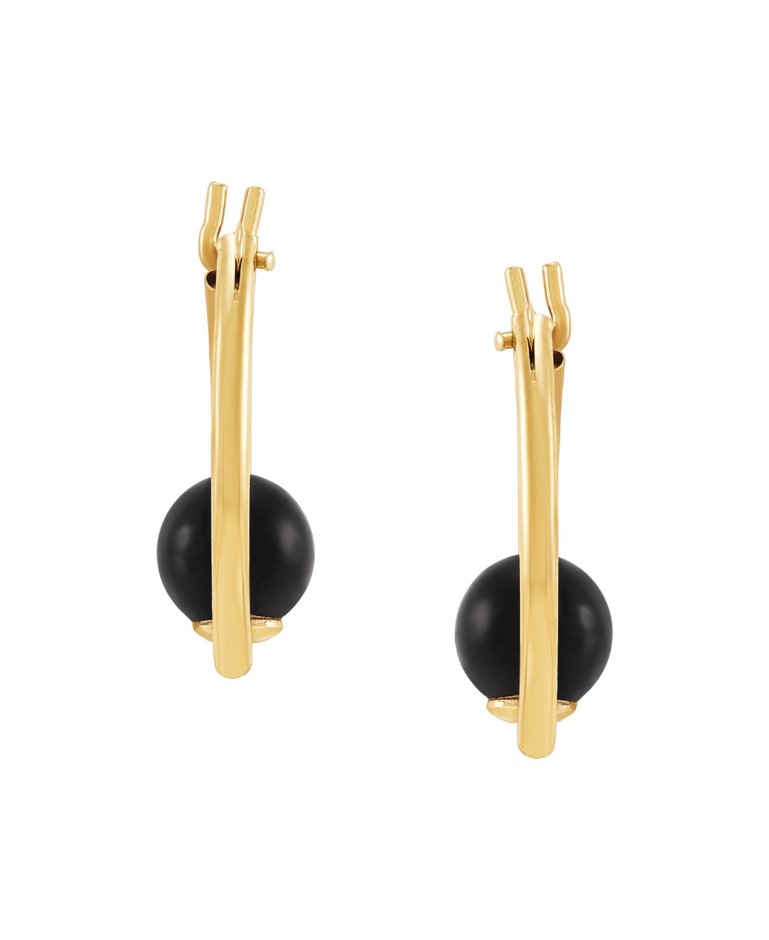 Onyx (5mm) Hoop Earrings in 10k Yellow Gold