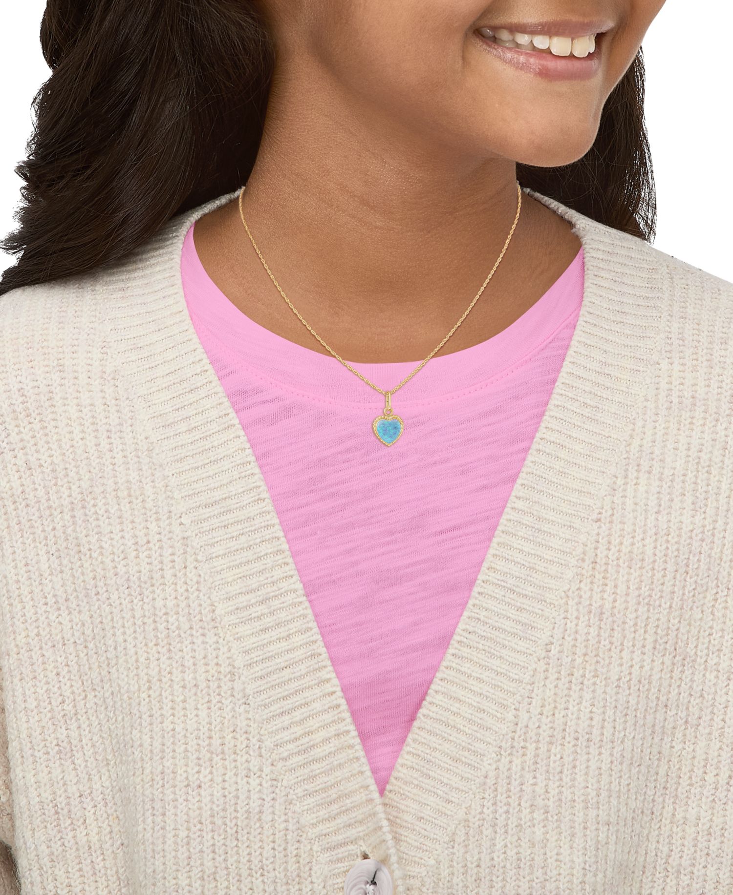 Lab-Grown White Opal (6mm) Heart Pendant Necklace in 10k Yellow Gold with Gold-Filled Chain (Also Available in Pink Opal & Blue Opal)