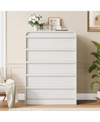 Arched 5 Drawer Wood Dresser with Curved Profile, Modern Storage Chest