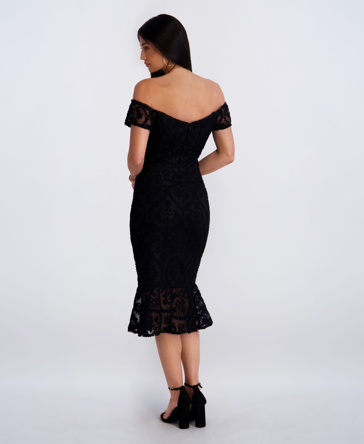 Women's Crochet Lace Removable Straps Sweetheart Neck Midi Dress
