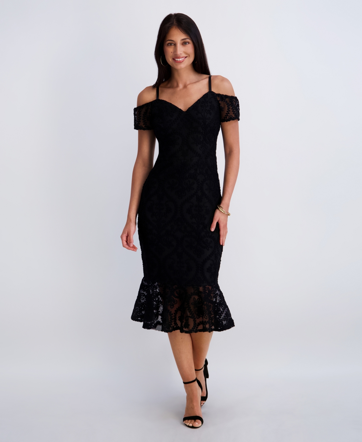 Siena Women's Crochet Lace Removable Straps Sweetheart Neck Midi Dress