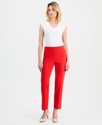 Women's Stretch Crepe Pull-On Hollywood Waist Straight Ankle Pants, Regular & Petite