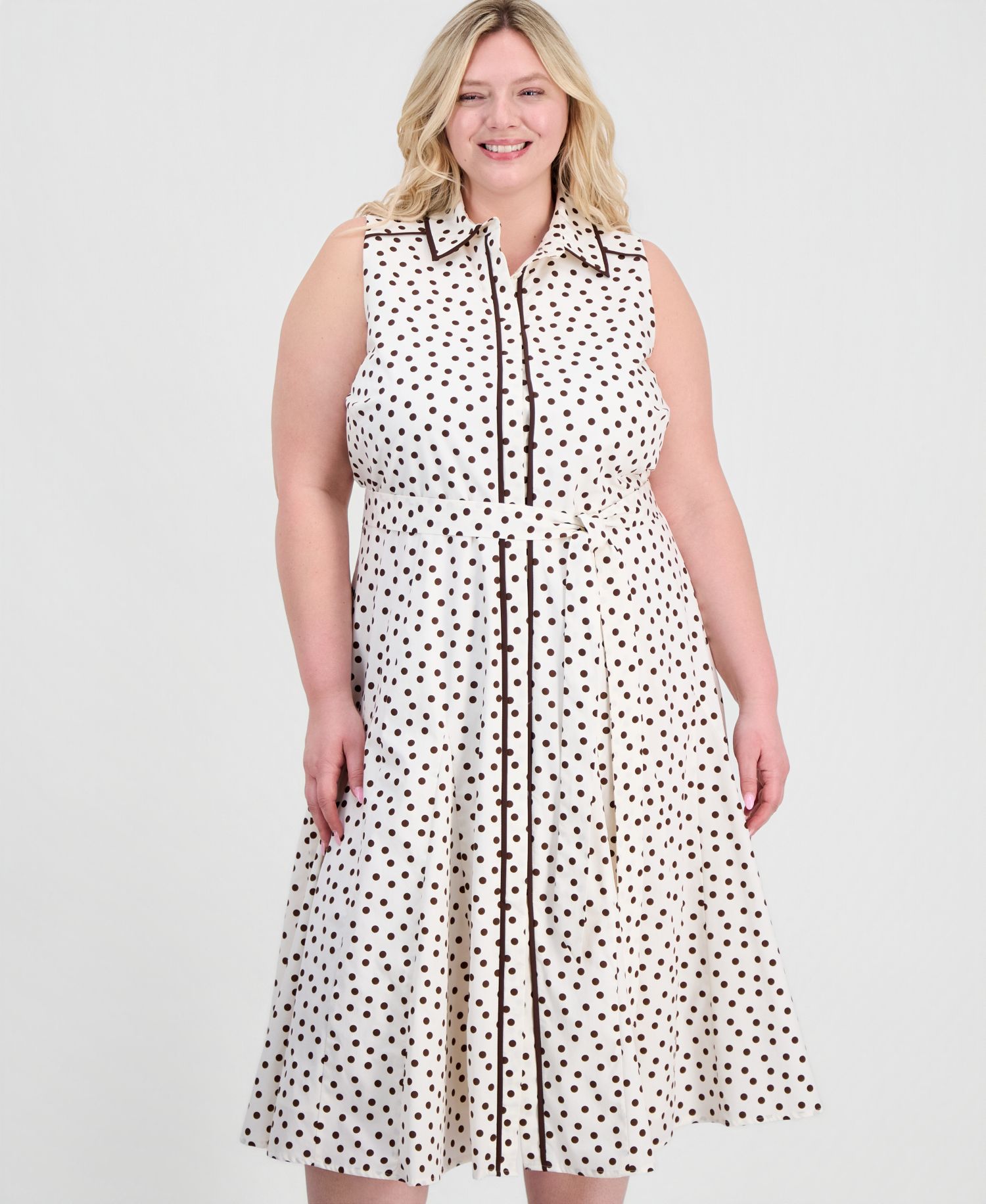 Plus Size Godet Sleeveless Midi Shirt Dress