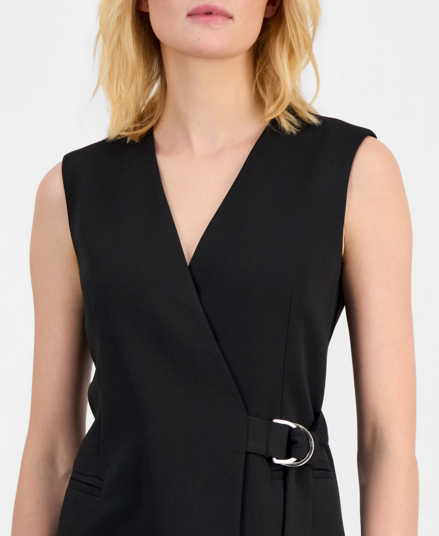 Women's Sleeveless D-Ring Wrap Blazer & Pull On Kick-Flare Pants