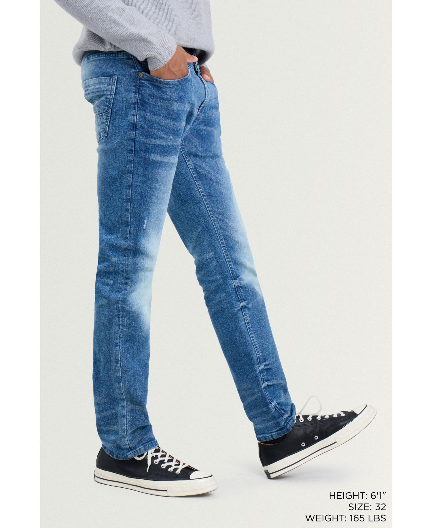 Men's Rip And Repair Neon Trims Slim Fit Stretch Jeans
