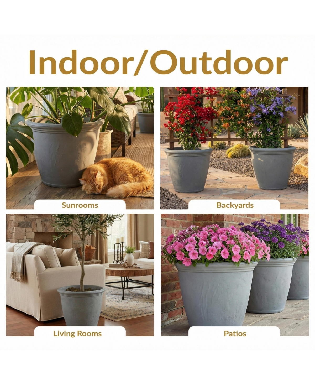 Indoor/Outdoor Patio, Garden, or Porch Weather-Resistant Double-Walled Anjelica Flower Pot Planter - 20" Sable Finish
