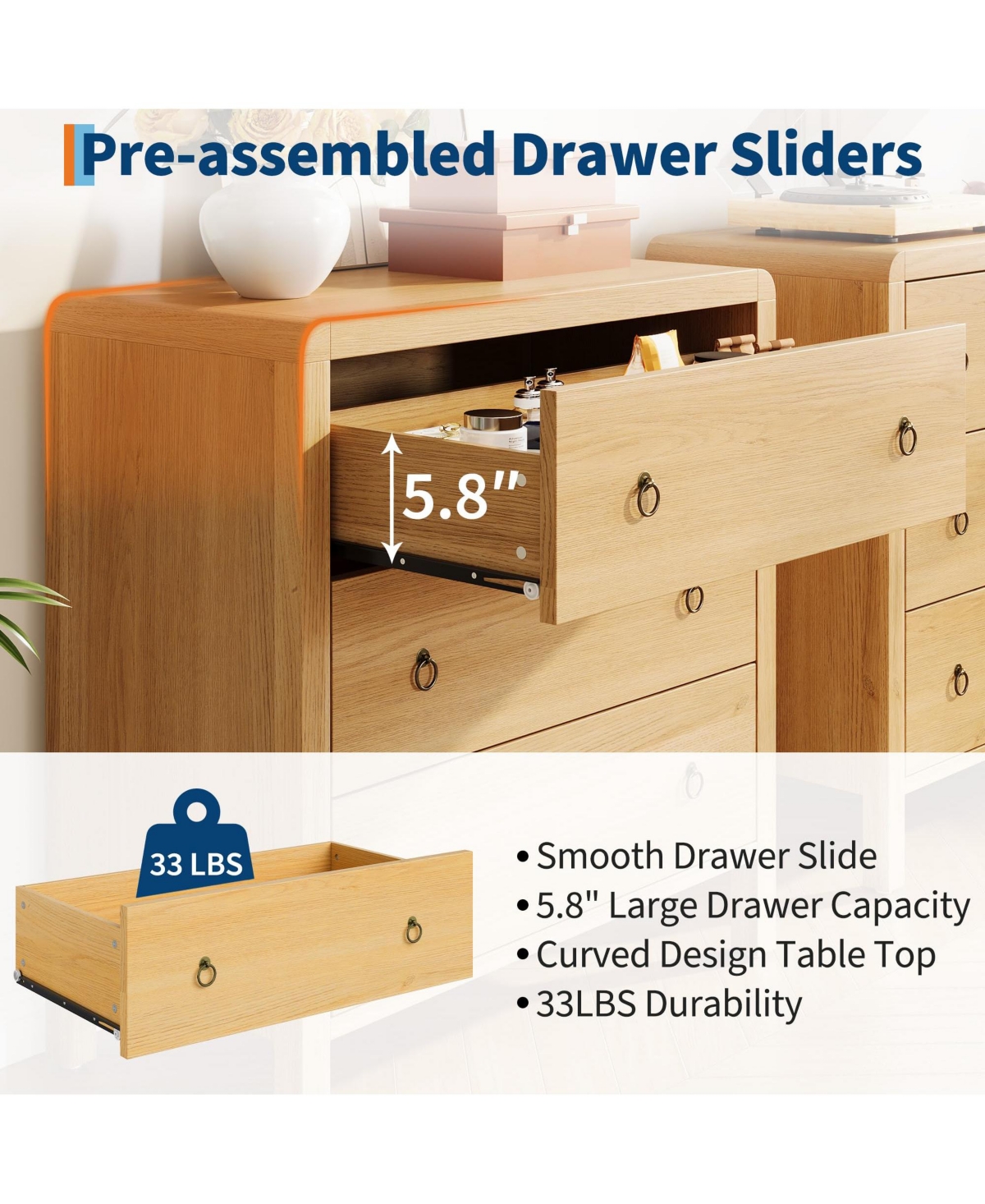gaomon 3 Drawer Dresser for Bedroom, 30" Tall Storage Chest, Nightstand with Large Clothes Organizer