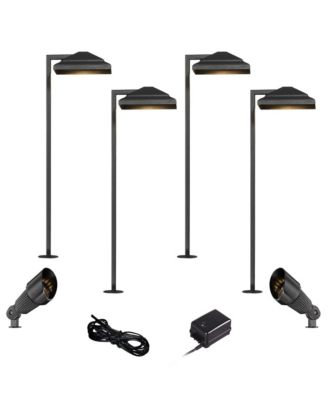 Basset 23" High Modern 8-Piece Outdoor Landscape Path and Spot Light Set Porch LED Bulb Textured Black Finish