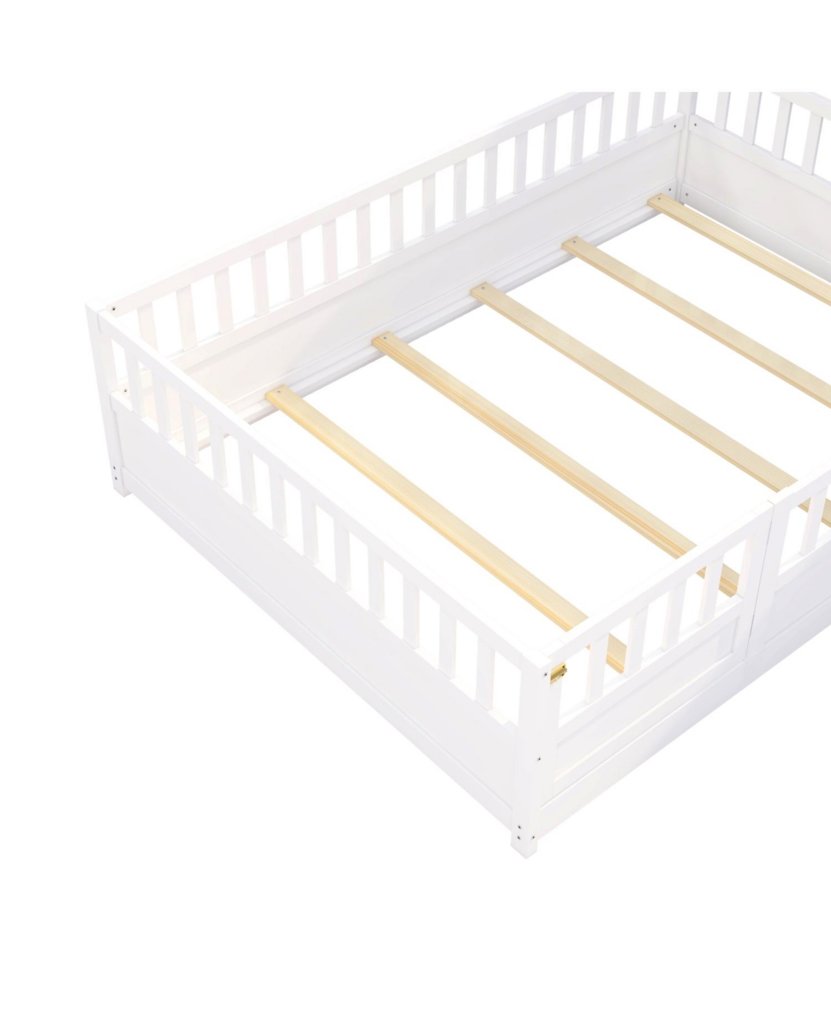 Rainsken Montessori Floor Bed, with Fence and Open Door, Children's Bed Frame
