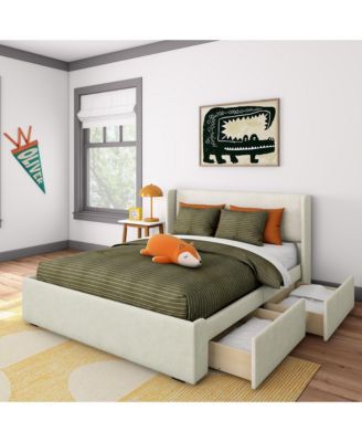 Upholstered Bed with Rectangular Headboard  Drawer Side Storage
