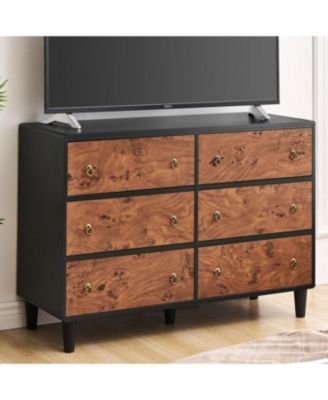 6-Drawer Dresser for Bedroom, Wood Chest with Curved Profile and Vintage Circle Handles