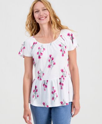 Women's Printed Peplum Scoop-Neck Top