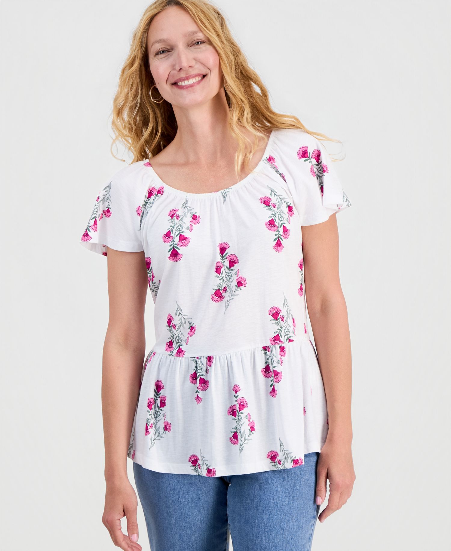 Petite Floral Print Peplum Top