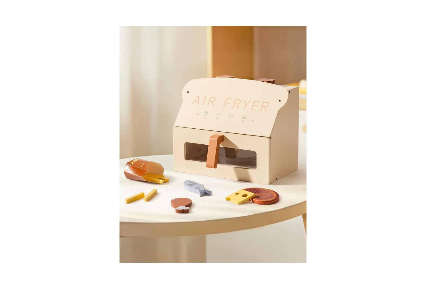 Детская игрушка Robotime Wooden Air Fryer with Pretend Food Accessories Playset, от 3 лет, цвет: Бежевый — фото 3