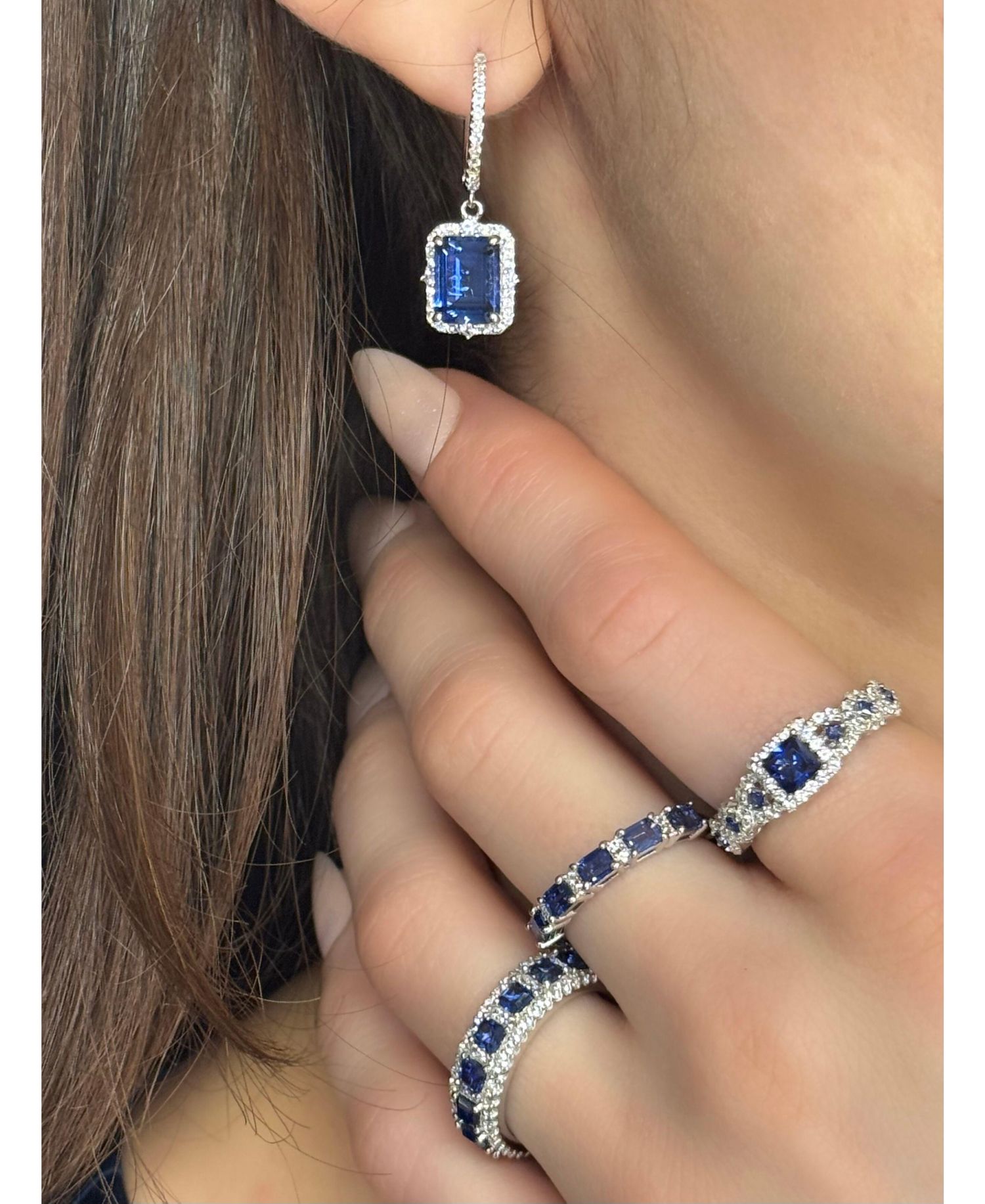 Suzy Levian Sterling Assher Cut Sapphire and Created Sapphire Proposal Ring