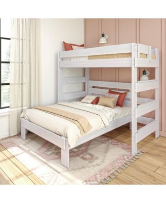 Solid Wood Bunk Bed, L-Shaped Twin over Full Size Bed Frame for Kids Modern Farmhouse