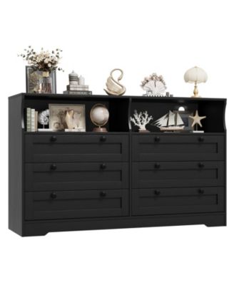 6 Drawer Dresser with RGB LED Lights, Power Outlet and 2 Open Shelves