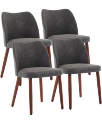 Dining Chair Set of 4, Linen Upholstered Dining Chair with Solid Wood Legs, Wing Backrest, Wooden Kitchen Chair