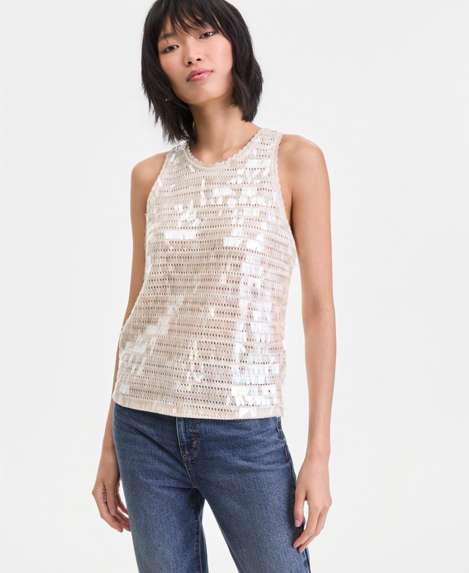 Women's Sequin Crochet Cotton Tank Top