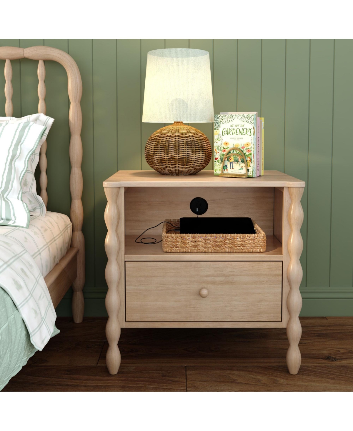 Max & Lily Jenny Lind Cubby Nightstand with 1 Drawer and Electrical Outlet