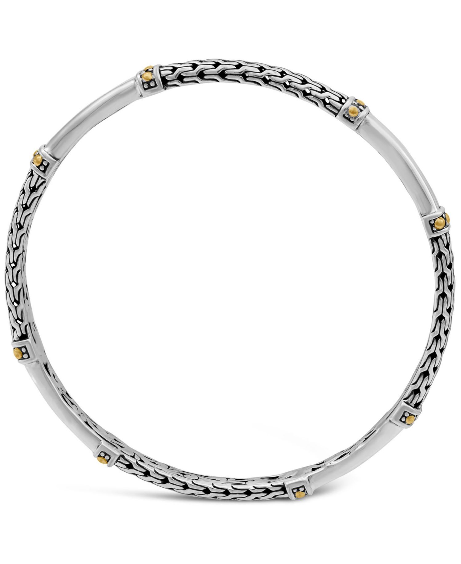 Dragon Bone Slide-on Bangle Bracelet in Sterling Silver and 18K Gold Accents