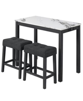 3 Piece Bar Table Set with Charging Station and Faux Marble Top Design