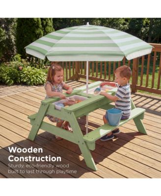 Kids 3-in-1 Outdoor Sand and Water Activity Picnic Table with Umbrella