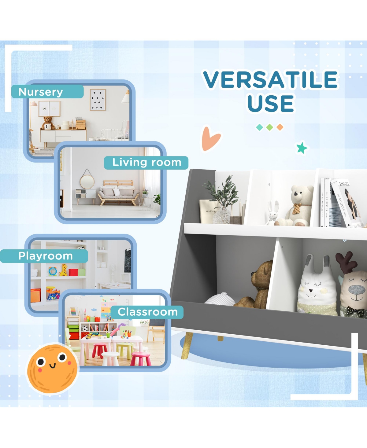 Qaba 2 Tier Kids Bookcase Toy Shelf with 5 Compartments,