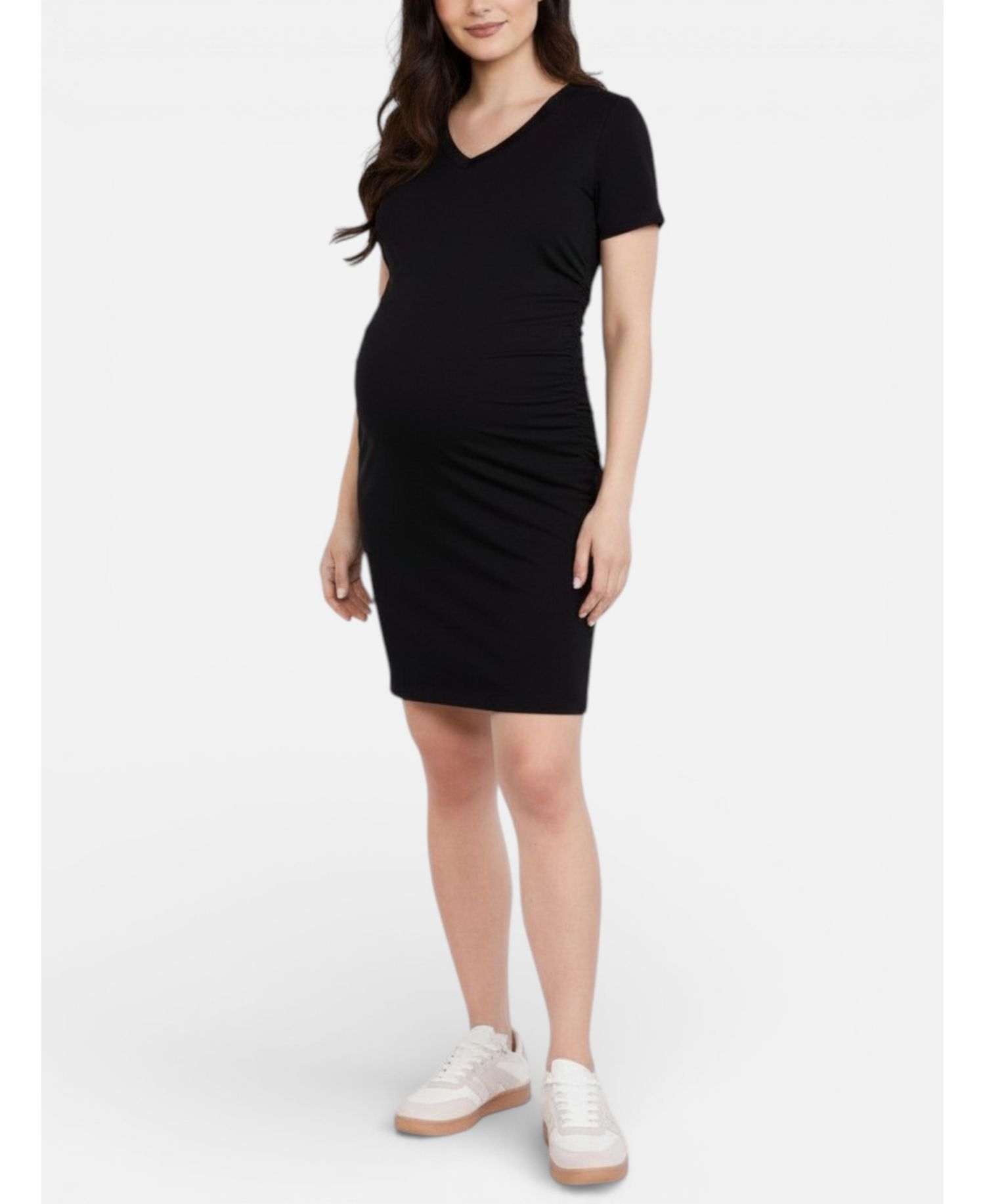 Women's Motherhood V-Neck Short Sleeve Side Ruched Bodycon Mini Dress