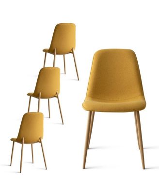 Linen Upholstered Kitchen and Dining Chairs Set of 4, Wood-Look Legs