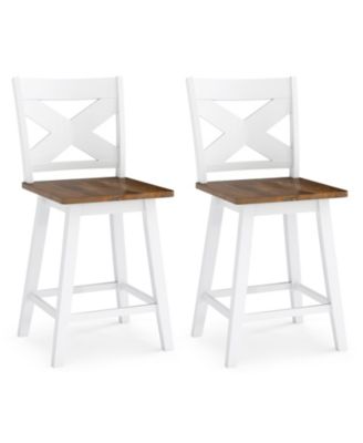 Set of 2 Swivel Barstools with Backrest and Wide Seat Rubberwood