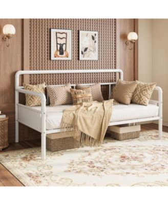 Twin Daybed with Classic Headboard, Metal Twin Bed Frame, Heavy Duty Steel Slats Support, Sofa Bed Frame for Living Room, Guest Room