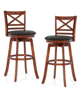 Set of 2 Swivel Counter Height Bar Stools with Backrest