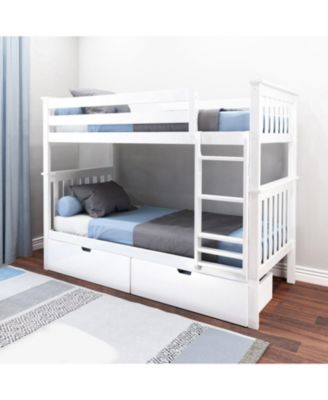 Max and Lily Solid Wood Twin over Twin Bunk Bed for Kids with Underbed Storage Drawers