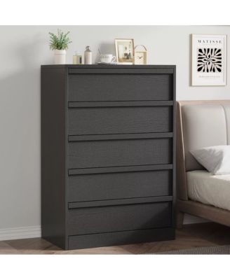 5 Drawer Modern Handleless Dresser, 43" Tall Wooden Storage Organizer for Bedroom Living Room Nursery