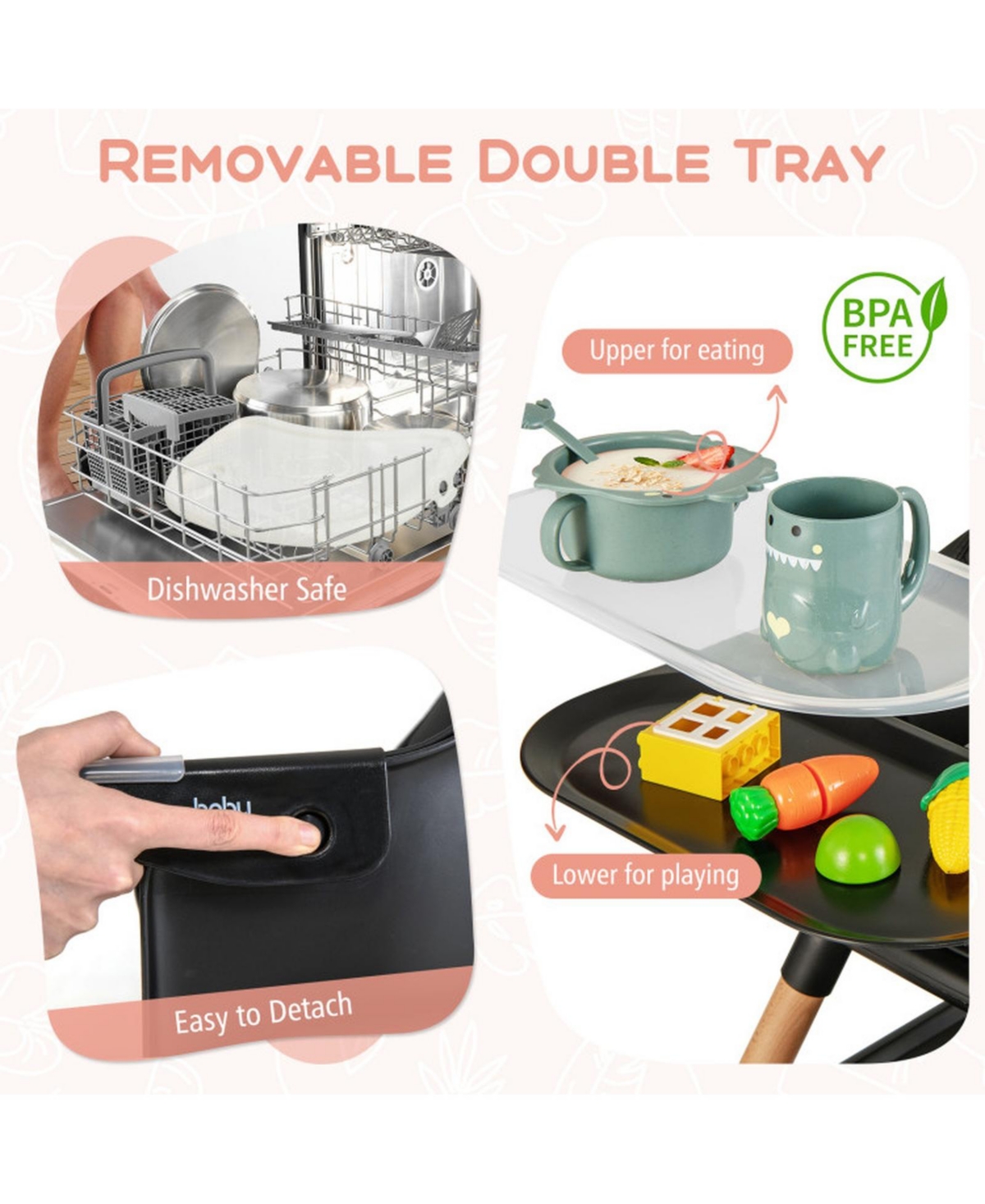 Gouun 6-in-1 Convertible Highchair with Safety Harness and Removable Tray, Ages 6M to 6Y