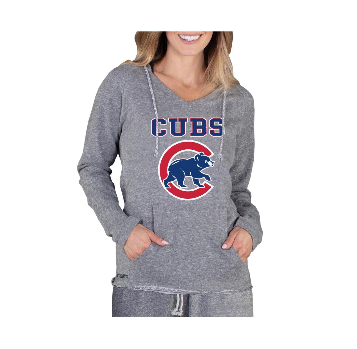 Women's Gray Chicago Cubs Mainstream Terry Long Sleeve Hoodie Top
