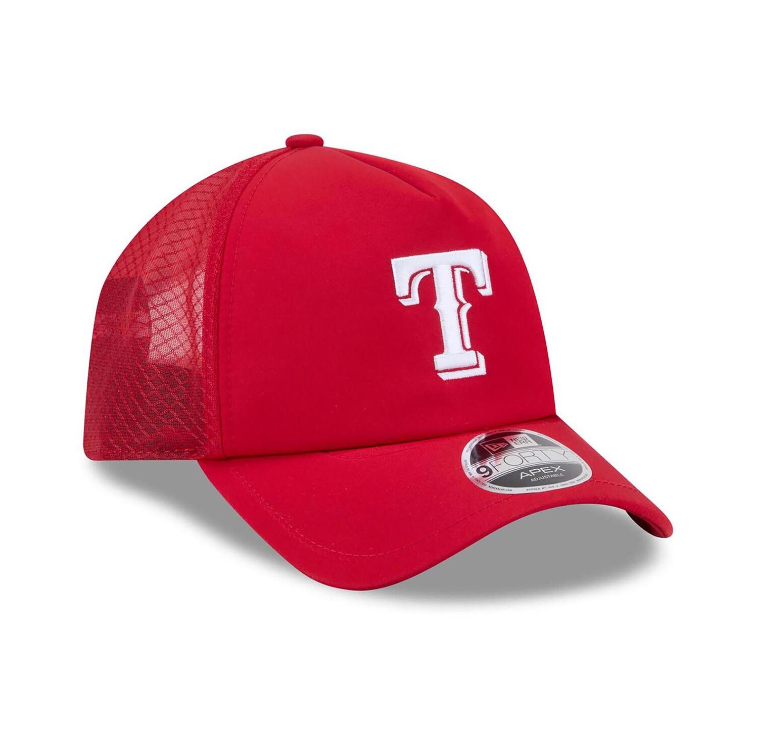 Men's Red Texas Rangers 2026 Batting Practice Apex 9FORTY Adjustable Trucker Hat