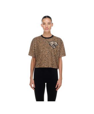 Women's Brown Jacksonville Jaguars Mom Me Leopard Boxy Cropped T-Shirt